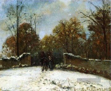  Schnee Galerie - Eintritt in den Wald von Marly Schneeffekt Camille Pissarro Szenerie